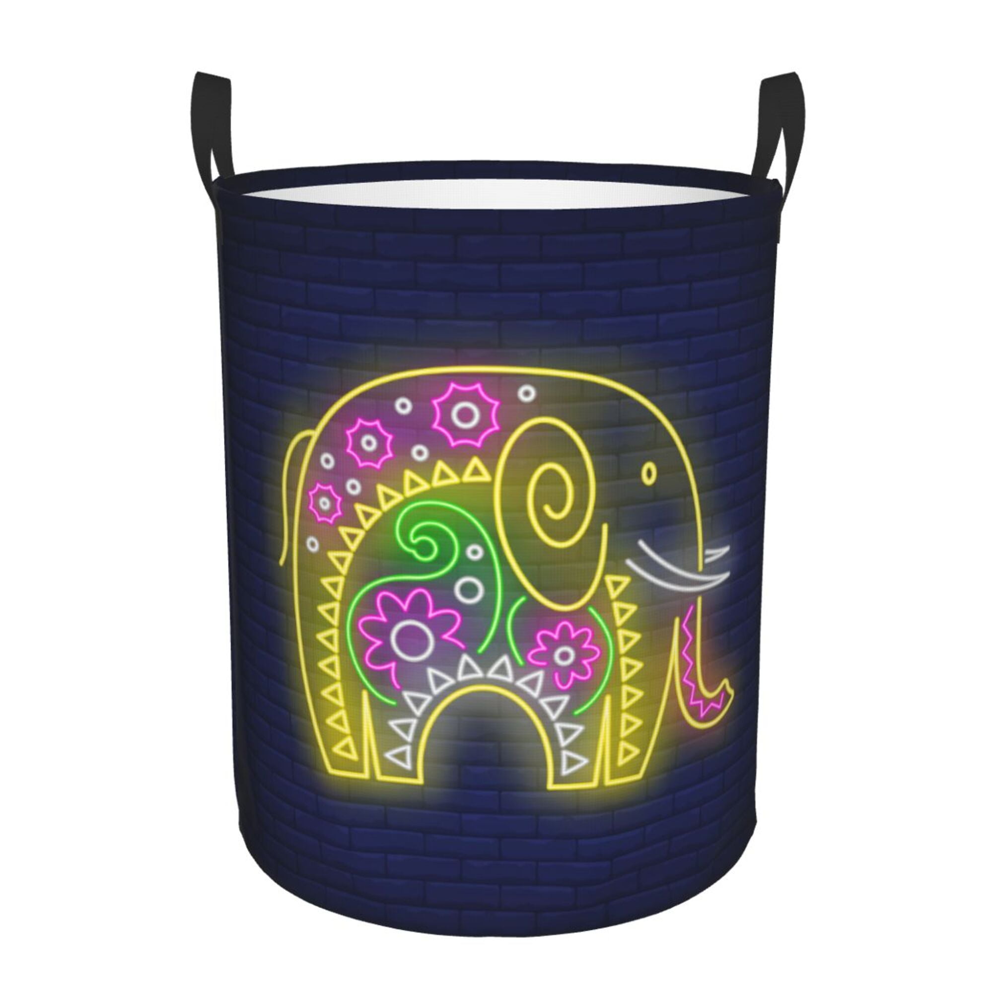 TEQUAN Waterproof Laundry Hampers, Neon Sign Elephant Pattern Clothes
