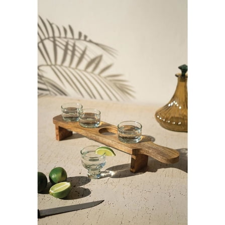 TEQUILA FLIGHT - FOUR GLASSES ON A WOODEN BASE