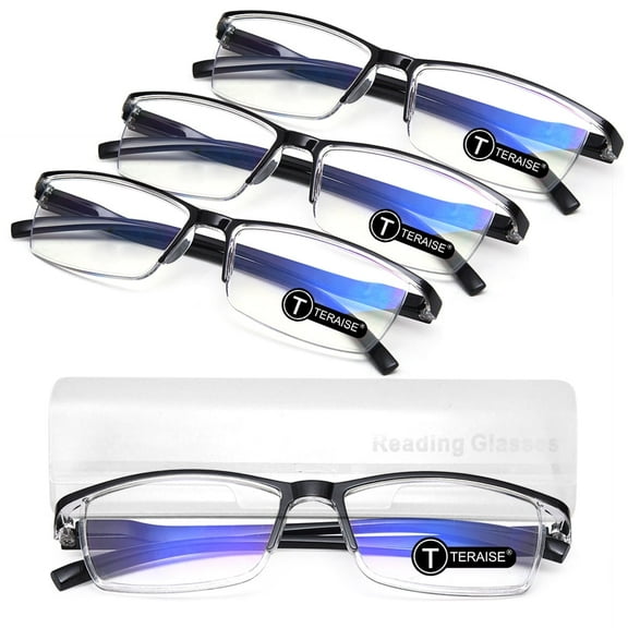 TERAISE Fashion Anti-Blue Light Resin Reading Glasses,Black,1.50x 4 Pack