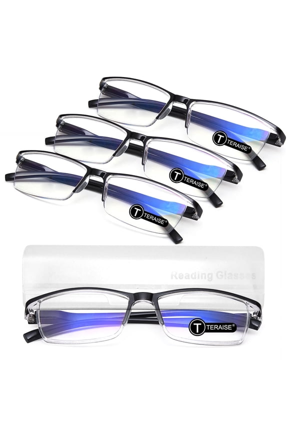 Fashion Anti-Blue Light Resin Reading Glasses,Black,1.50x 4 Pack