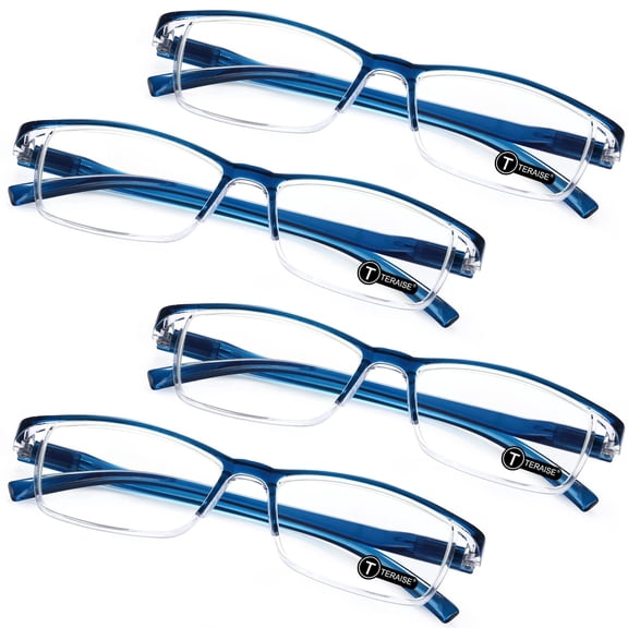 TERAISE Fashion Anti-Blue Light Resin Reading Glasses,Blue,3.50x 4 Pack