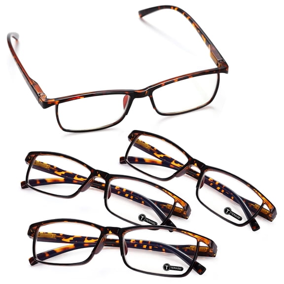 TERAISE Fashion Anti-Blue Light Resin Reading Glasses,Leopard,3.50x 4 Pack