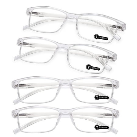 TERAISE Fashion Anti-Blue Light Resin Reading Glasses,Transparent,0.00x 4 Pack
