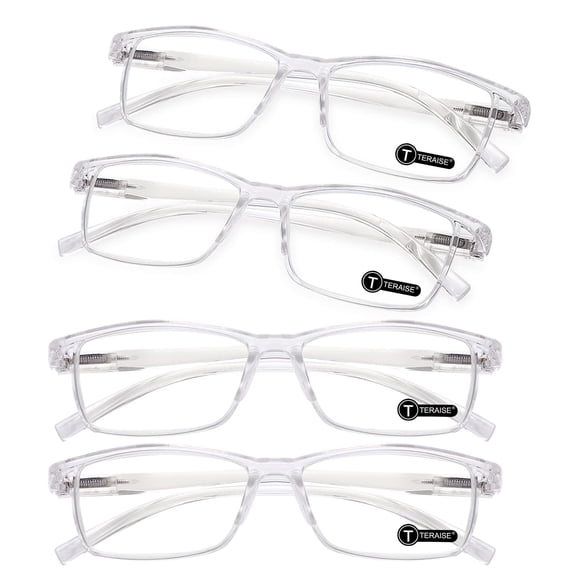 TERAISE Fashion Anti-Blue Light Resin Reading Glasses,Transparent,2.50x 4 Pack