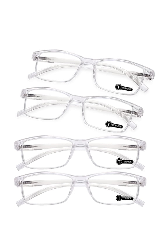 Fashion Anti-Blue Light Resin Reading Glasses,Transparent,4.00x 4 Pack
