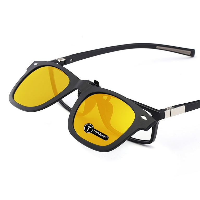 Polarized yellow night vision sales driver clip on sunglasses