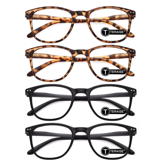 TERAISE Reading Glasses for Men - with Spring Hinge Computer Glasses Resin Readers Black 2.0x 4Packs