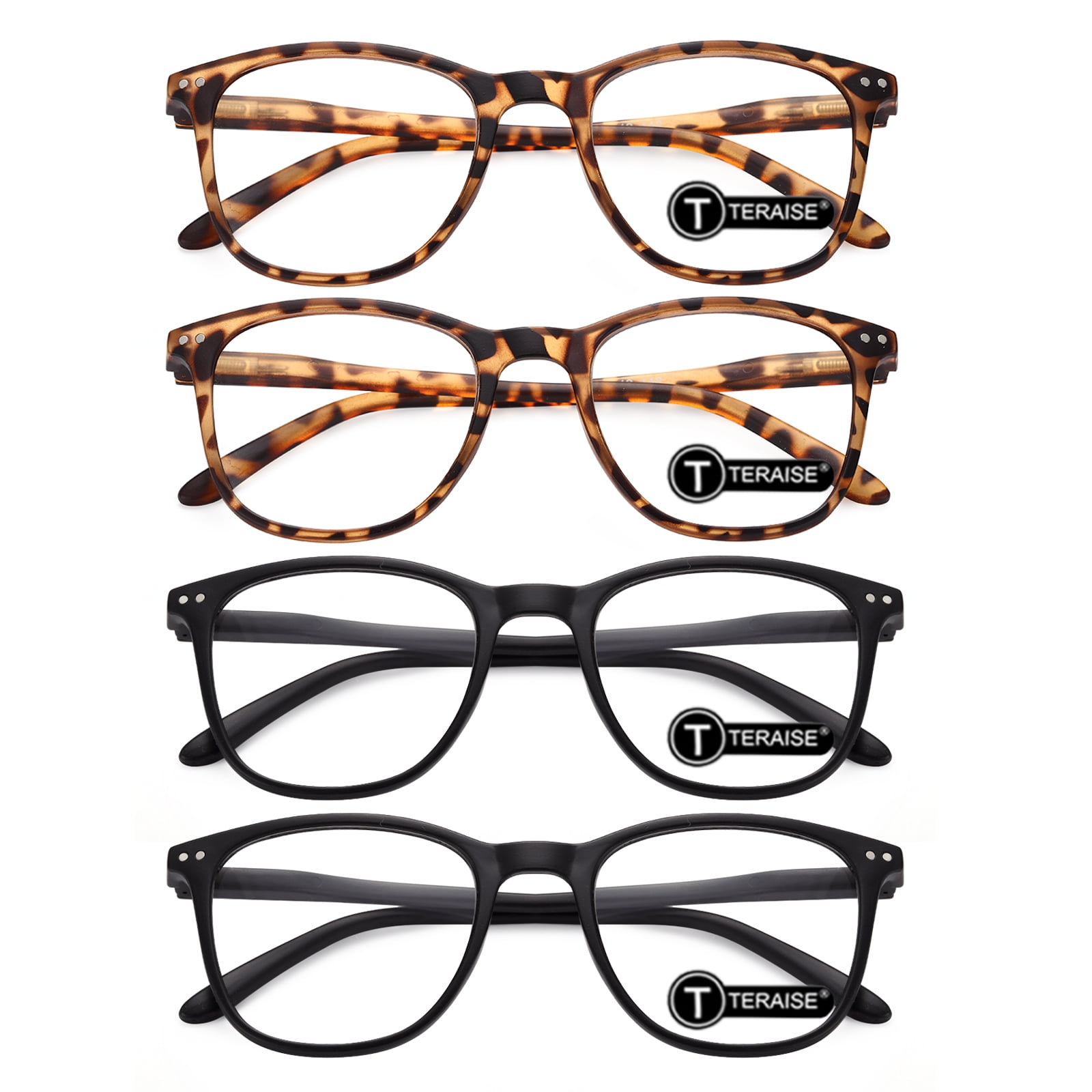 TERAISE Reading Glasses for Men - with Spring Hinge Computer Glasses Resin Readers Black 2.5x 4Packs
