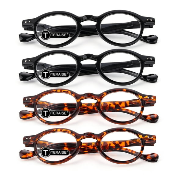 TERAISE Retro Round Resin Reader Glasses with Spring Hinge for Women Men,4.0x 4 Pack