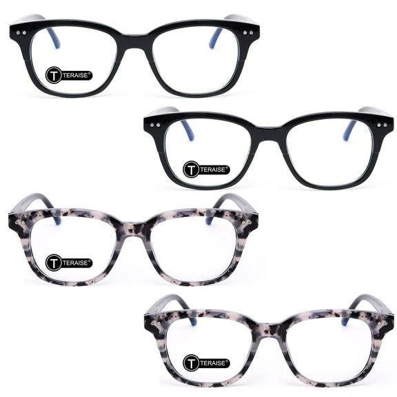 TERAISE Retro Square Reading Glasse for Women Men, Nerd Resin Reader with Spring Hinge,3.5x 4 Pack