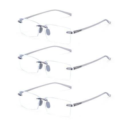 TERAISE Rimless Reading Glasses Comfortable Lightweight Frameless Reader Men Women Blue Light Blocking Computer Eyeglasses(Grey-150)
