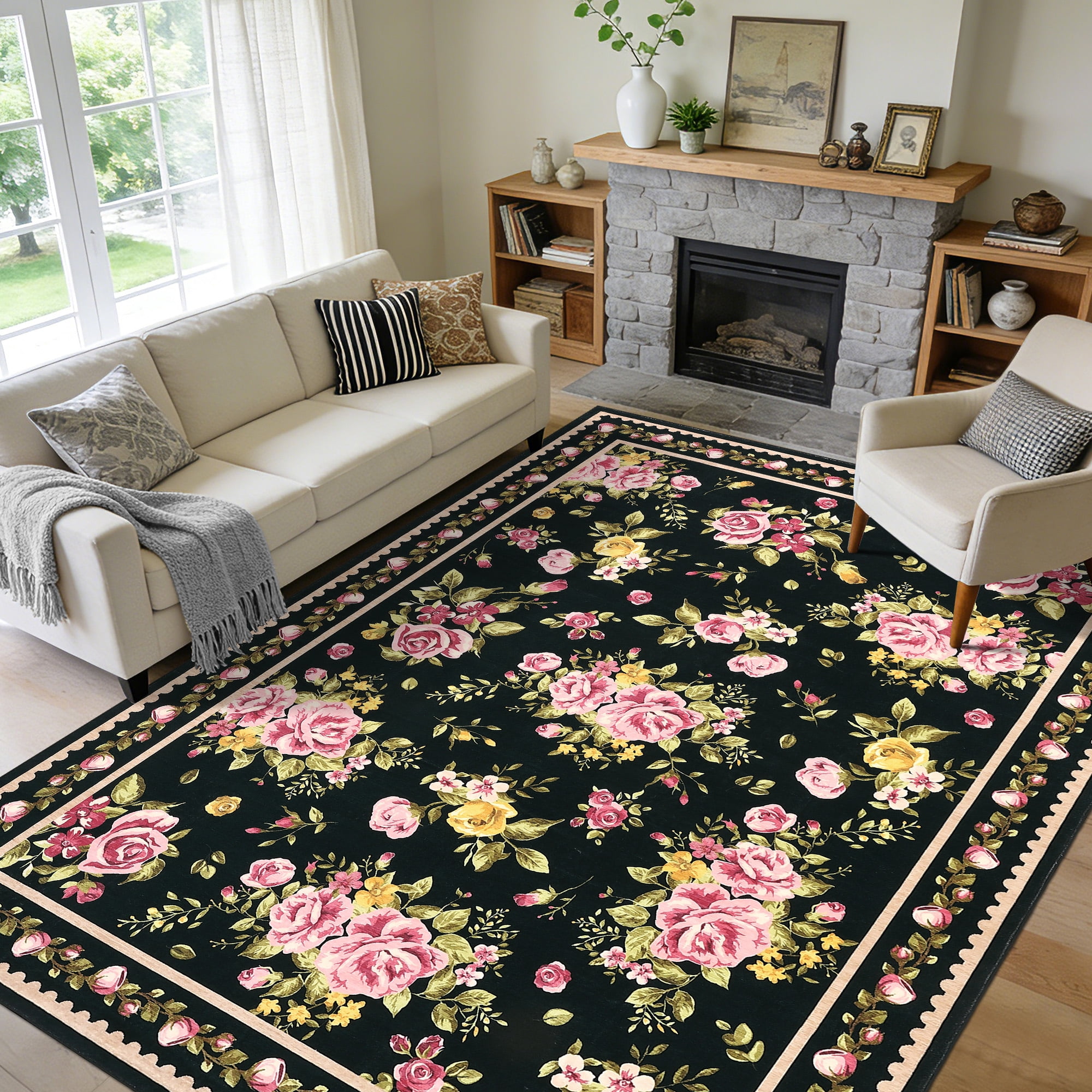 TEREDNAT 10'x13' Washable Vintage Rose Area Rug, Ultra-Thin Low-Pile ...