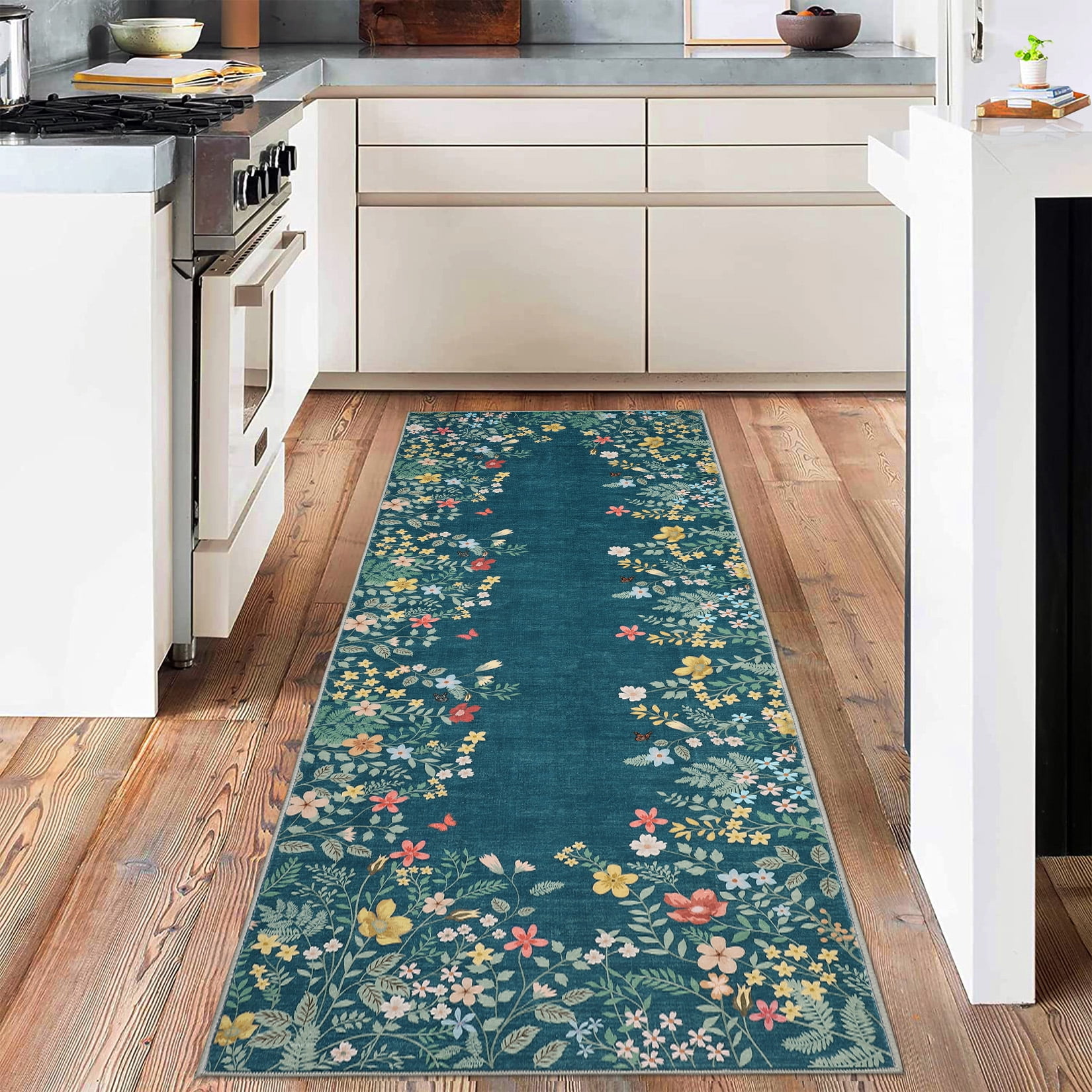 Soft Polyester Rugs TEREDNAT 2'x10' Washable Polyester Floral Area Rug, Soft Faux-Wool Low ...