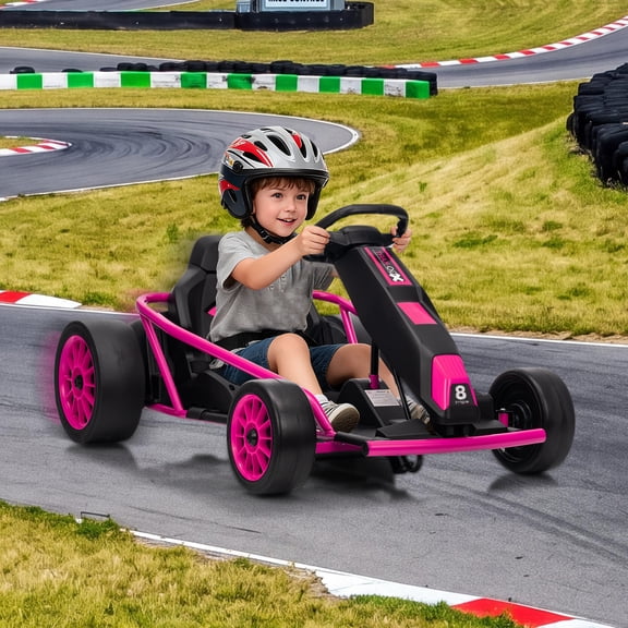 TEREDNAT 24V Electric Go-Kart for Kids, Dual 300W Motors, 8.1 MPH, 155 lb, Drifting Ride-On with Music, Rose Red