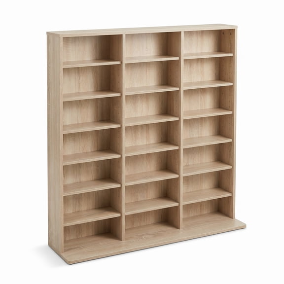 TEREDNAT 7-Tier Tall Media Storage Tower Bookcase, Narrow Floor-Standing CD/DVD/Blu-ray Cabinet - Adjustable Open Shelves - 21 Compartments - Engineered Wood, Natural