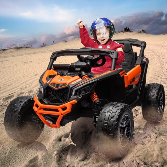TEREDNAT Licensed 12V 4x4 Kids Electric UTV Ride-On Vehicle with Remote Control, LED Lights, Spring Suspension and MP3 Player, Orange Color