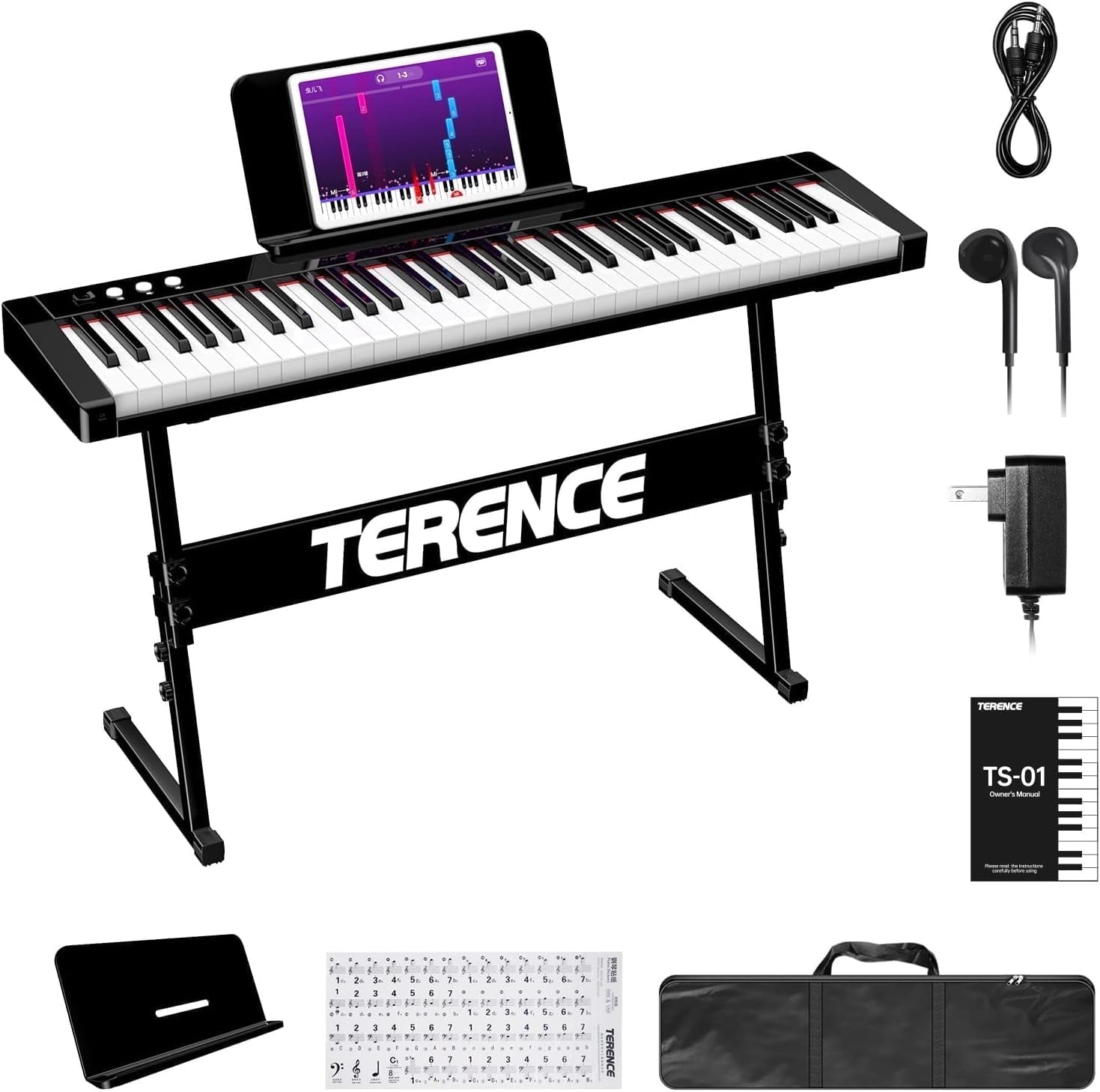 TERENCE 61鍵 電子オルガン TERENCE 61-Key Keyboard Piano with MIDI, Bluetooth, 1800mAh