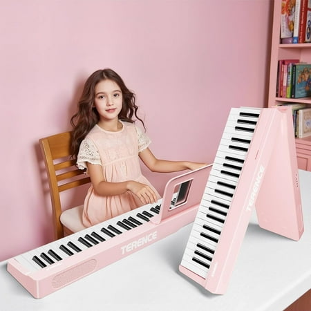 TERENCE V20 Portable Piano Keyboard 88 Keys Semi-Weighted Keyboard with MIDI Bluetooth Electric Keyboard Piano Kit for Adult Kids Pink