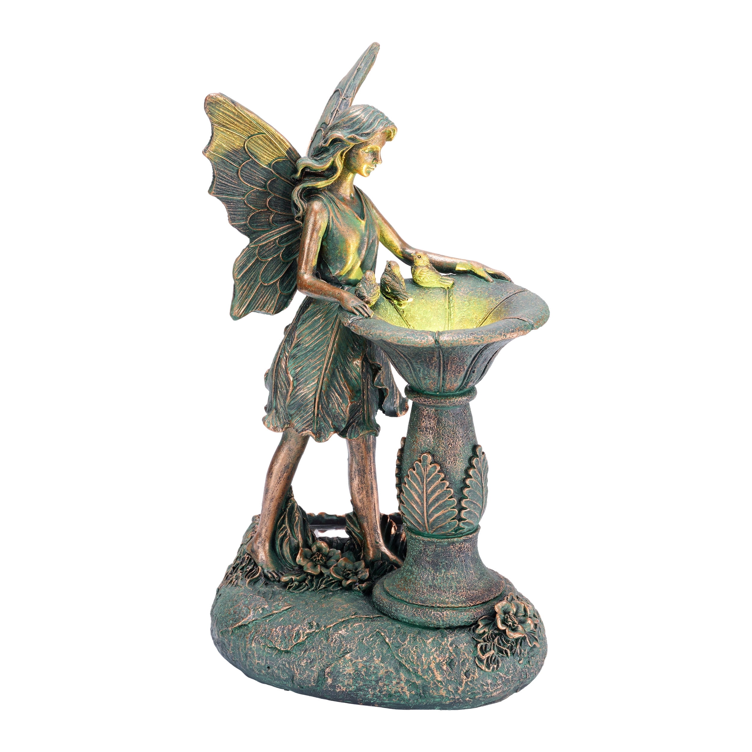 TERESA'S COLLECTIONS 9.4" Fairy Garden Statue with Solar Outdoor Light, Bronze Resin Sculpture