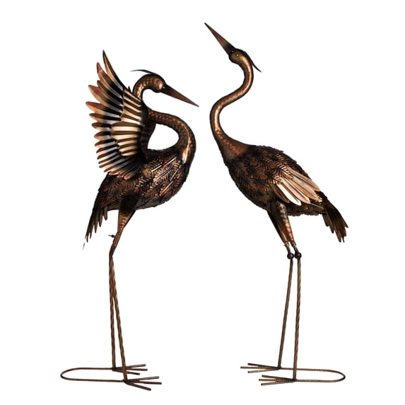 TERESA'S COLLECTIONS Set of 2 Brass Heron Garden Statues, 25-26", Waterproof Metal Decor, Gift for Mom
