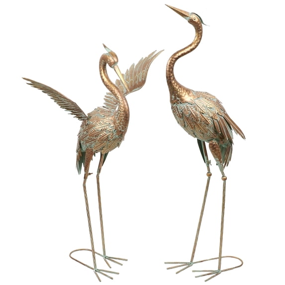 TERESA'S COLLECTIONS 33-39" Crane Metal Garden Statues, Set of 2, Waterproof Decor, Gift for Mom