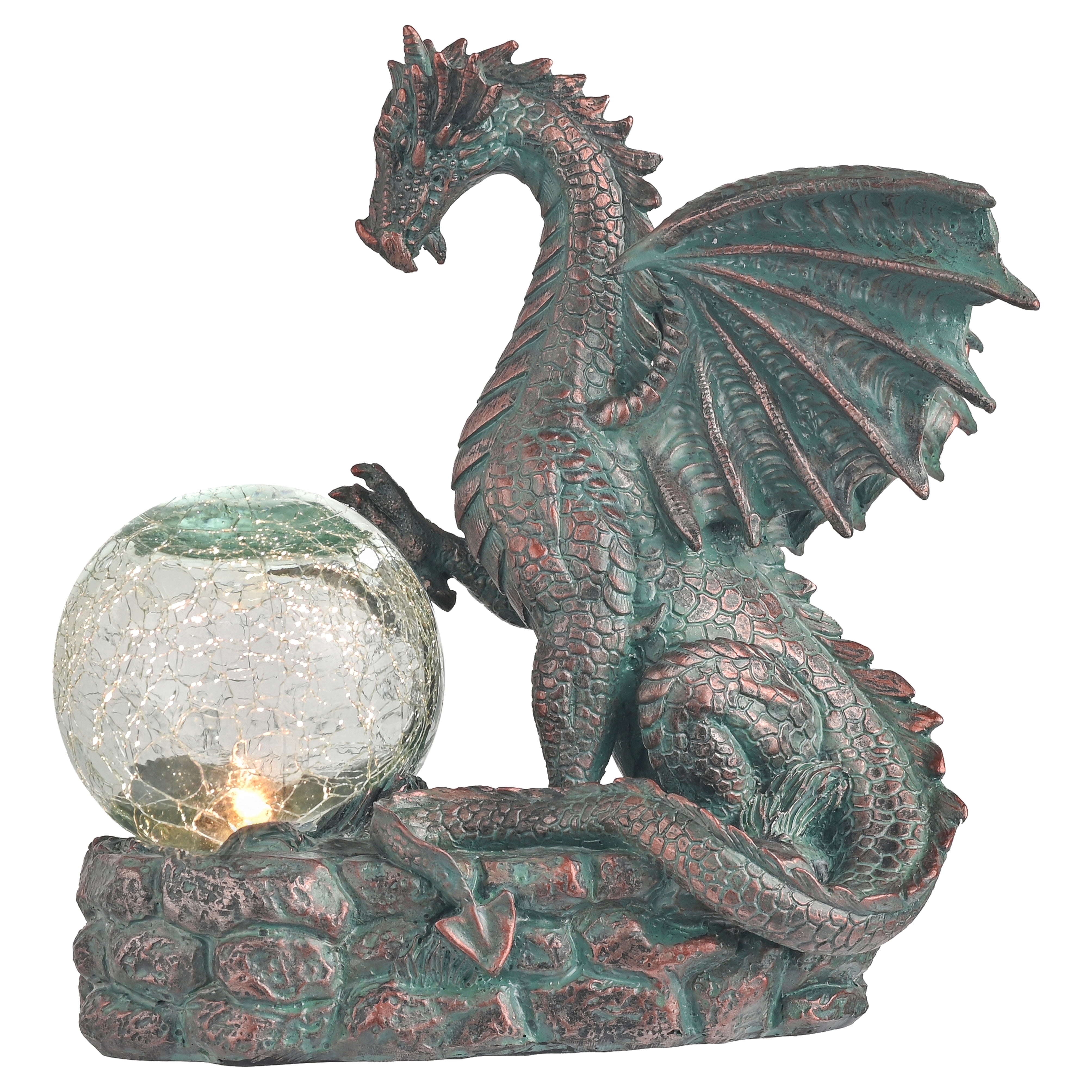 TERESA'S COLLECTIONS 8" Solar Dragon Garden Statue, Resin Gothic Sculpture & Figurine for Patio Lawn Decor