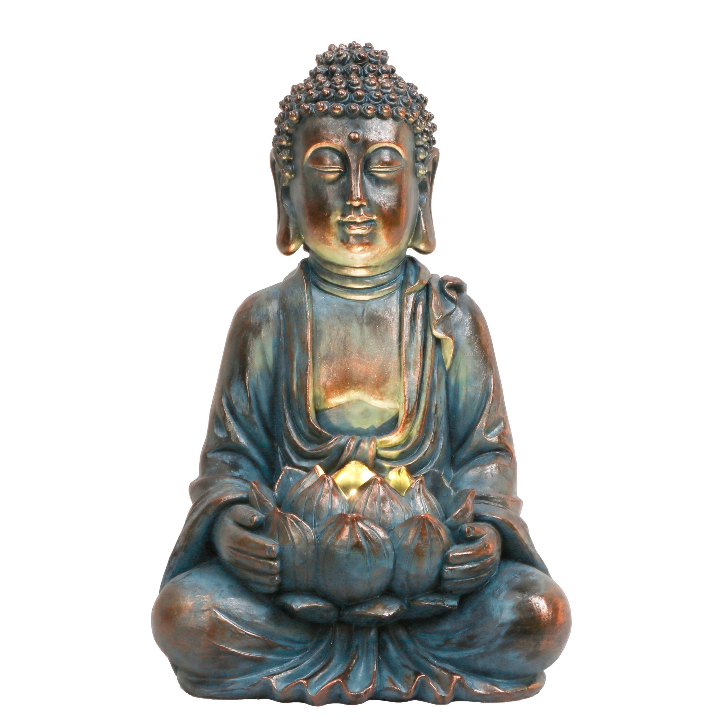 TERESA'S COLLECTIONS Meditating Buddha Statue with Solar Lights, 7.1" Resin Garden Sculpture for Home Lawn
