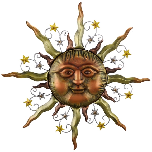 TERESA'S COLLECTIONS Sun Metal Wall Art for Outdoor Decor,21" Bronze Sun Face 3D Wall Decor for Garden Decor,Rustic Retro Hanging Sculpture for Outside Living Room Home Patio Farmhouse Gifts for Mom