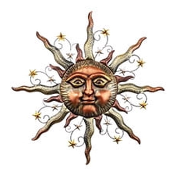 TERESA'S COLLECTIONS Metal Wall Art,32" Bronze Sun Face 3D Wall Decor for Garden Decor,Rustic Retro Hanging Sculpture Gifts for Mom