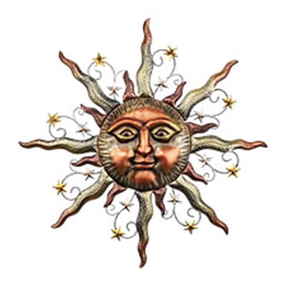 TERESA'S COLLECTIONS Sun Metal Wall Art for Outdoor Decor,32" Bronze Sun Face 3D Wall Decor for Garden Decor,Rustic Retro Hanging Sculpture for Outside Living Room Home Patio Farmhouse Gifts for Mom