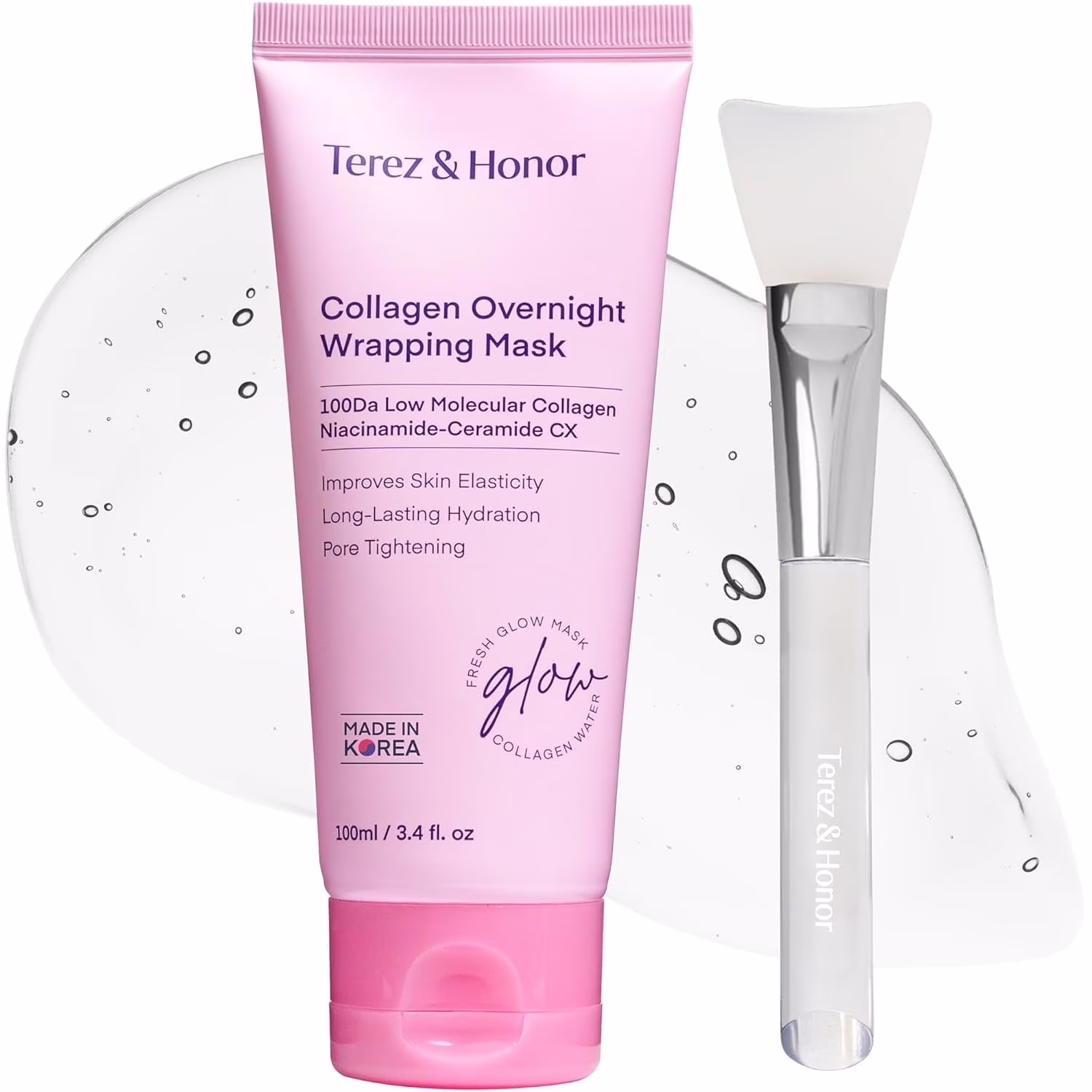 TEREZ & HONOR Collagen Night Peel Off Mask   Korean Hydrating Face Mask for Firm, Glowing Skin   100Dalton Micro Collagen for Elasticity & Glass Skin   Dermatologist Tested, 3.4 FL OZ