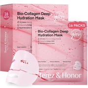 TEREZ & HONOR Korean Real Deep Bio Collagen Face Mask - 16 ea x 33g 100 Dalton Ultra Low Marine Collagen Overnight Hydrogel Masks for Glow Skin, Hydration, Pore, Elasticity, Firming, Unscented