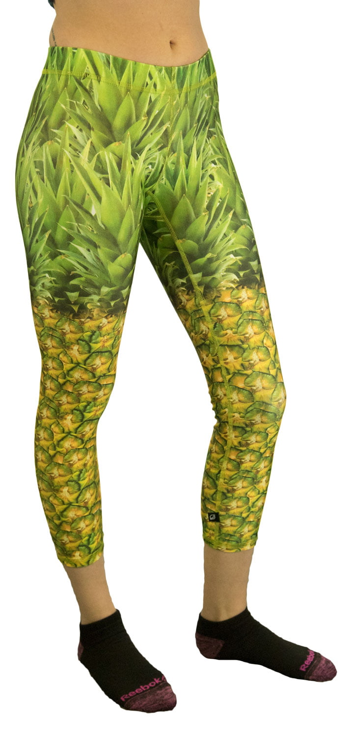 TEREZ Women's Capri Performance Leggings, Natural Pineapple, X-Small 