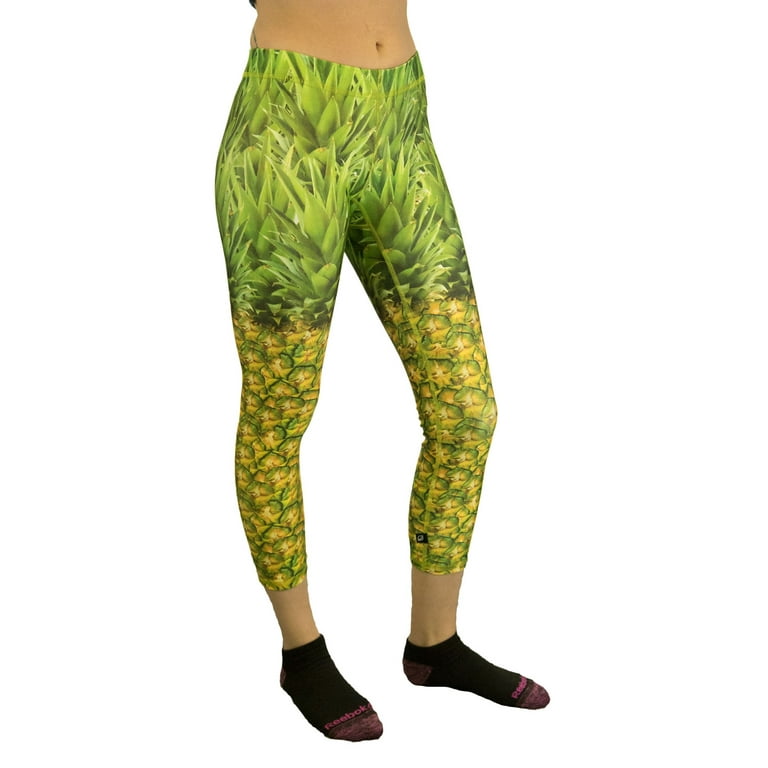 TEREZ Women's Capri Performance Leggings, Natural Pineapple, X