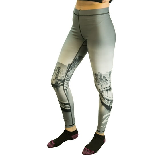 TEREZ Women's City Skyline Leggings, Grey Miami, X-Large