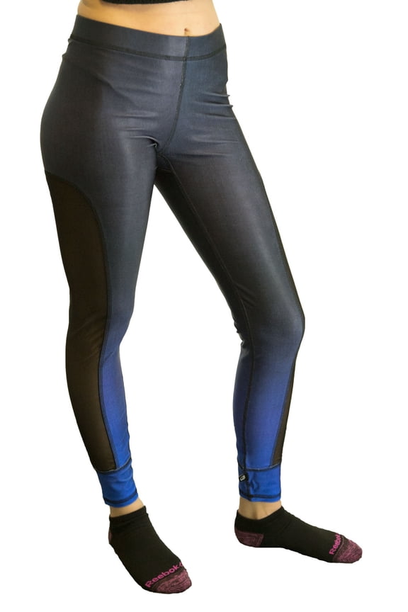 Women's Ombre Mesh Insert Leggings, Navy, Large