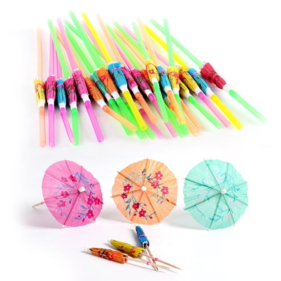 Vikakiooze 100pcs Umbrella Drink Straws,Disposable Plastic Straws,Party Drink Umbrella Straws,Tropical Hawaiian Straws Beach Summer Pool Party Decorations