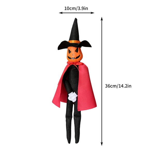 TERGAYEE 14In Halloween Pumpkin Plush Stuffed Doll,Handmade Pumpkin Elf Toy with Black Hat,White Gloves, Suits,Dresses,and Cape for Halloween and Autumn Harvest Holiday Tabletop Home Decorations