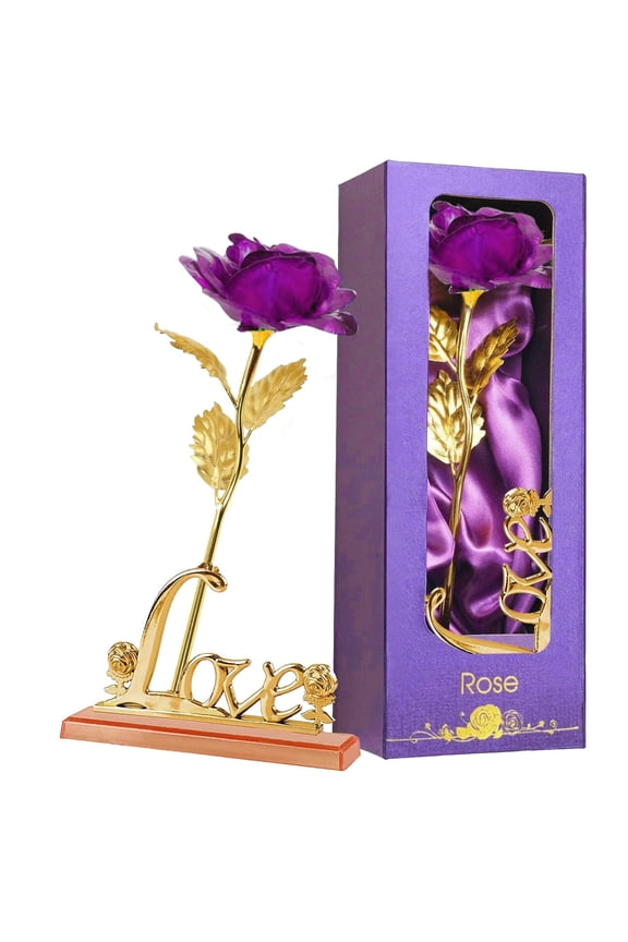 24K Artificial Colorful Gold Rose,Forever Flowers with Love-Shaped Stand Best Gifts for Valentine's Day Thanksgiving Anniversary Mother's Day Birthday for Girl Wife Women