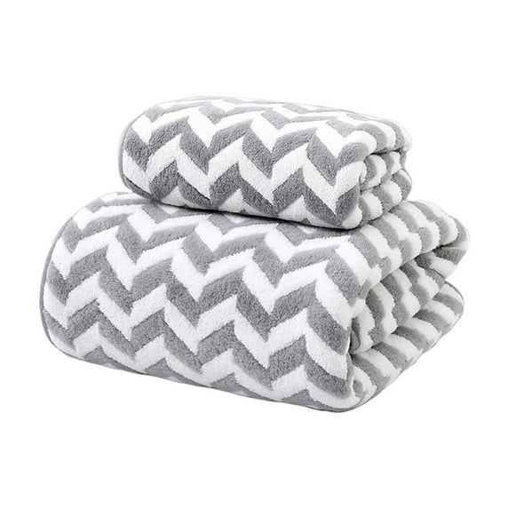 TERGAYEE 2Pcs Coral Velvet Wavy Striped Towels Set, 1 Bath Towels 1 Towels for Bathroom, Absorbent Thickened Soft Comfortable Towels