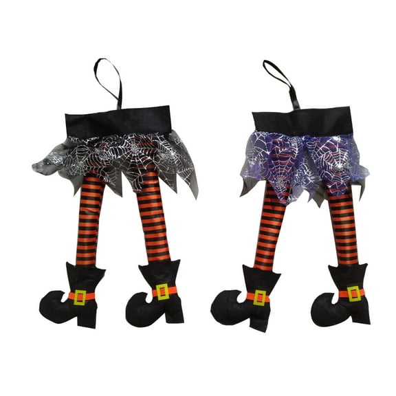 TERGAYEE 2Pcs Halloween Witchs Legs,Novelty Plush Witch Legs with Shoes Hanging Pendant Decorative Front Door Sign Wall Hanger Wreath for Haunted House Witch Party