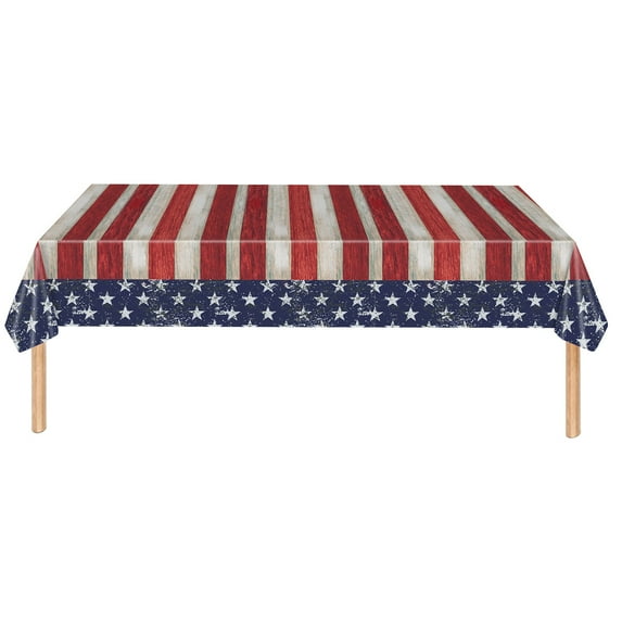 TERGAYEE 4th of July Tablecloth,54*108in Independence Day Memorial Day Table Cover American Flag Star Picnic Table Cover for Party Camping Dinner Decor Supplies