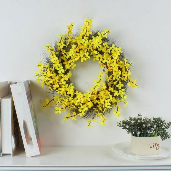 TERGAYEE Artificial Floral Wreath,Yellow Flower Wreath with Green Leaves Spring and Summer Wreath for Farmhouse Home Wedding Party Wall Windows Outdoor Decor