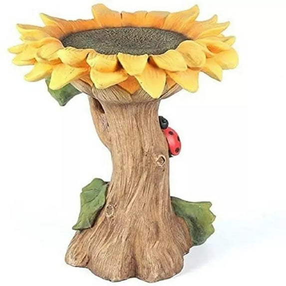 TERGAYEE Bird Bath for Outdoor,Resin Sunflower Birdbath,Handmade Wild Bird Feeder Home Garden Birdbath with Miniature House in A Tree Stump Lawn Yard Decorations