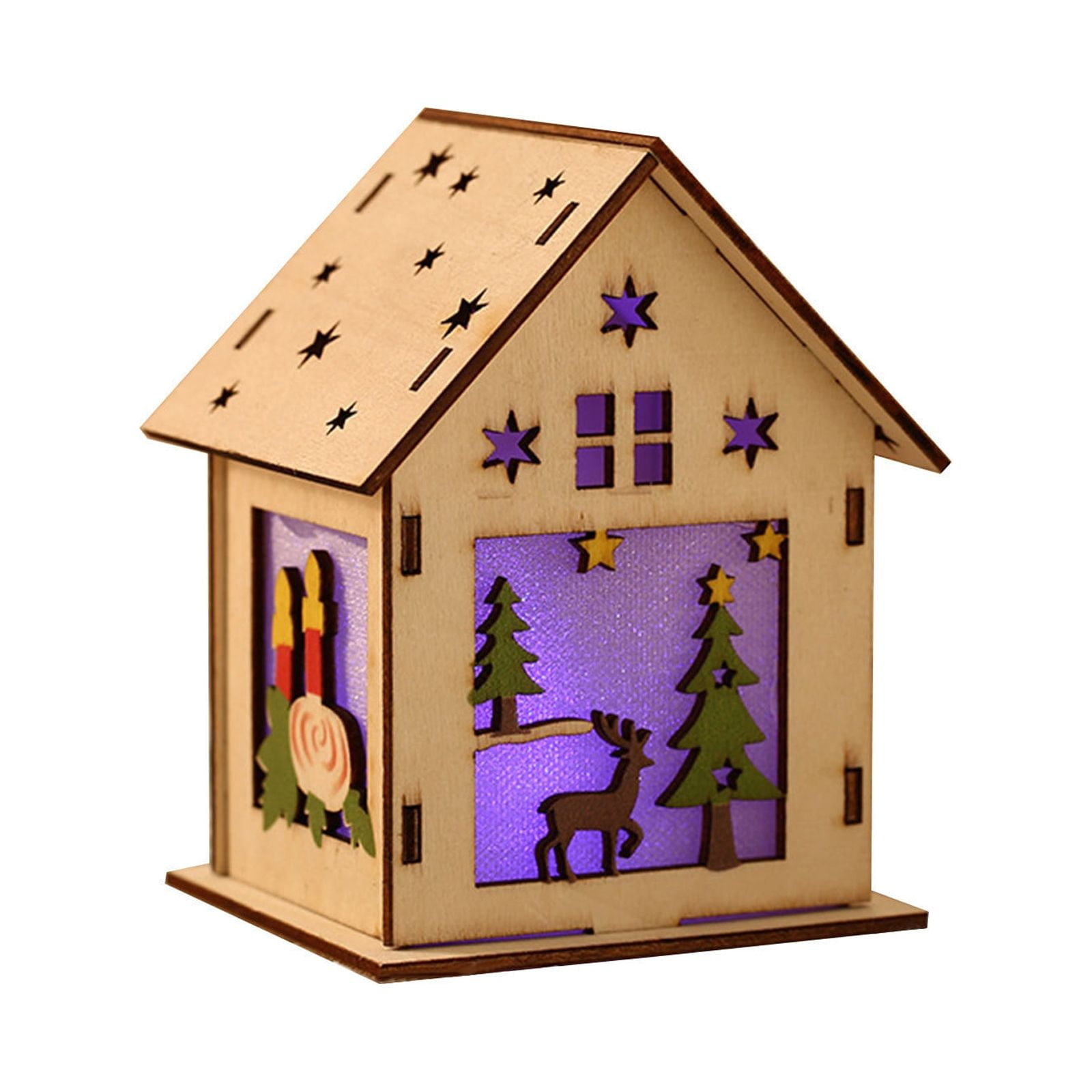 TERGAYEE Christmas Decorations,Christmas Day Wood House With Light,Wood