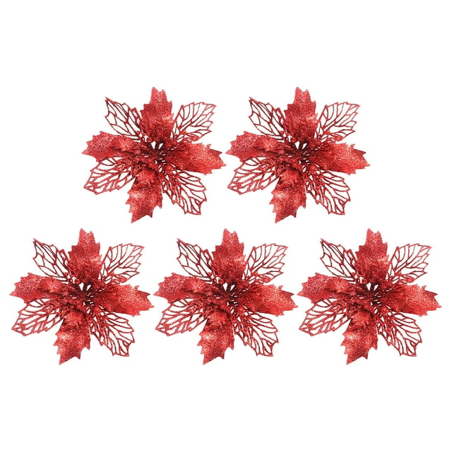 TERGAYEE Christmas Poinsettia Artificial Flowers Decorations,5pcs with