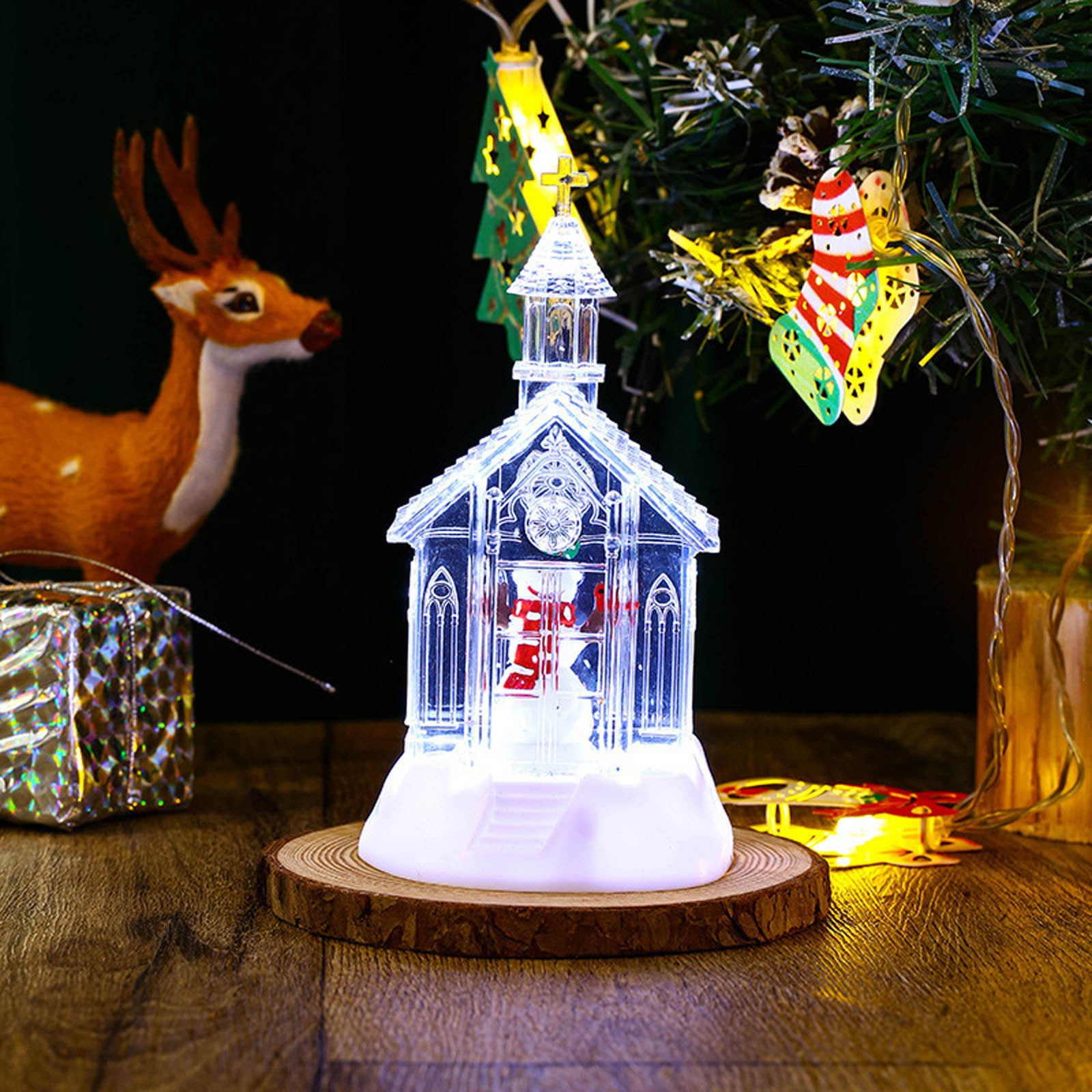 【 】Church Light　置物　チャーチライト Vikakiooze Christmas Tabletop Decor,LED Lighted Acrylic Crystal