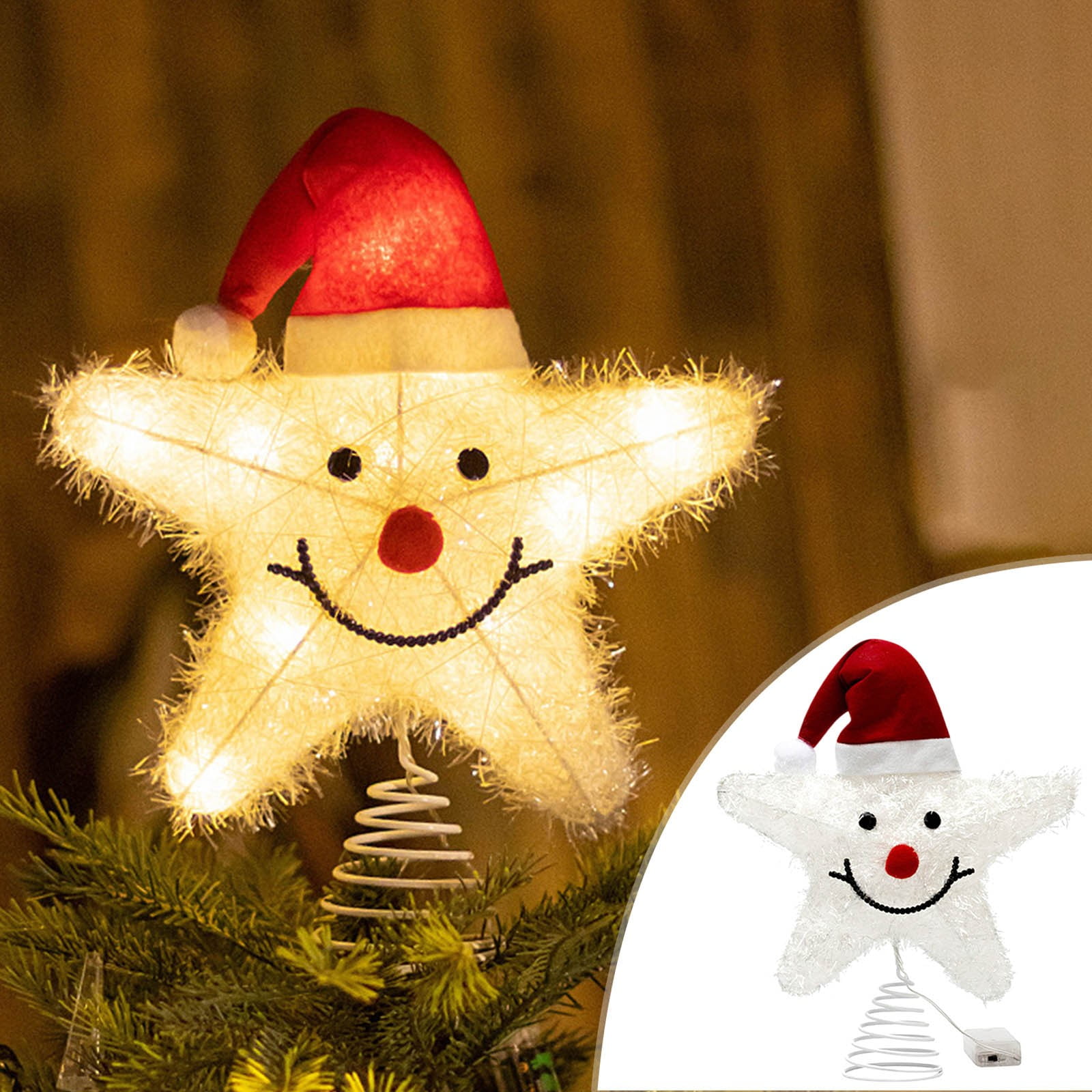 TERGAYEE Christmas Tree Topper Lighted Star,Cute FivePointed Star Tree
