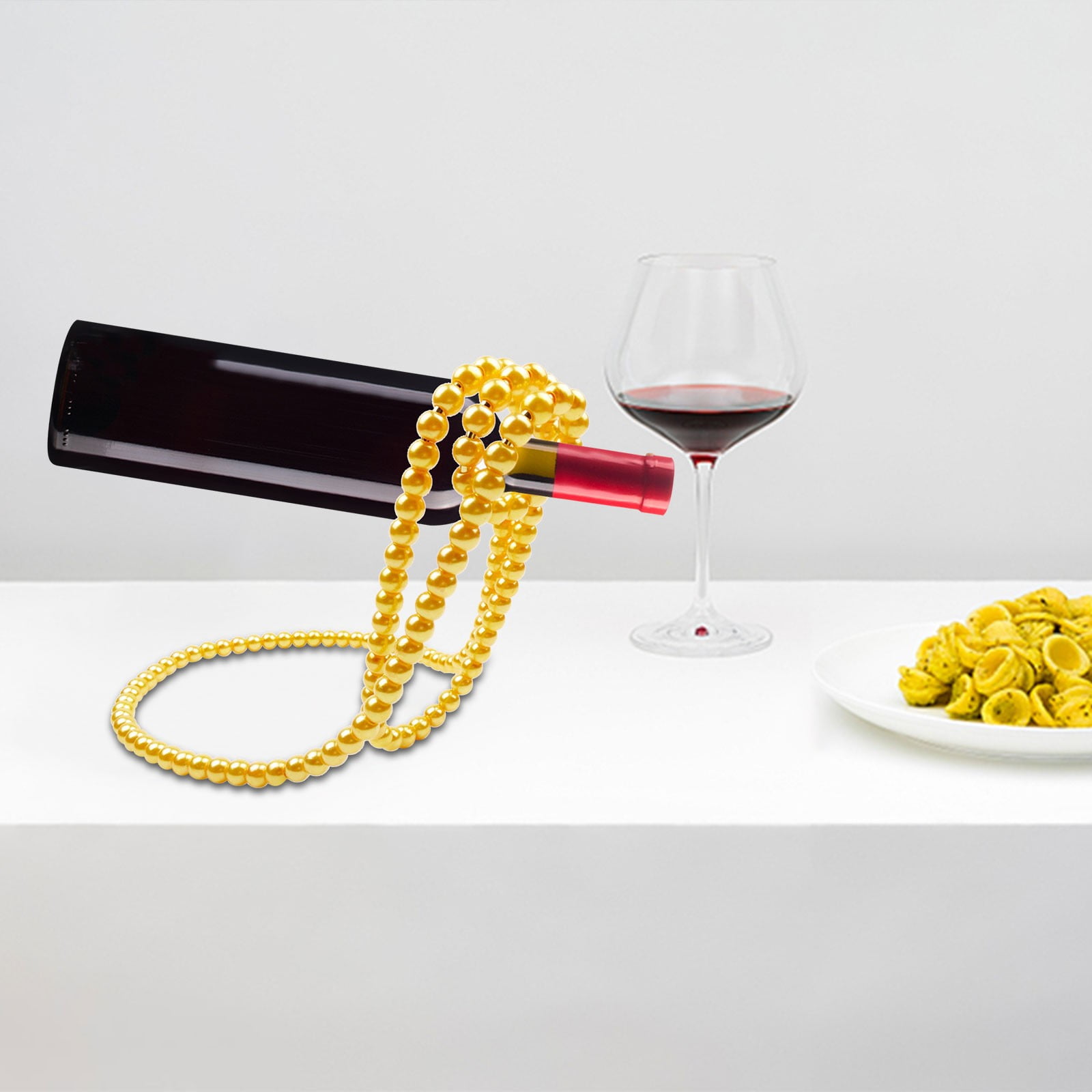 TERGAYEE Creative Artificial Pearl Necklace Floating Wine Rack,Metal ...