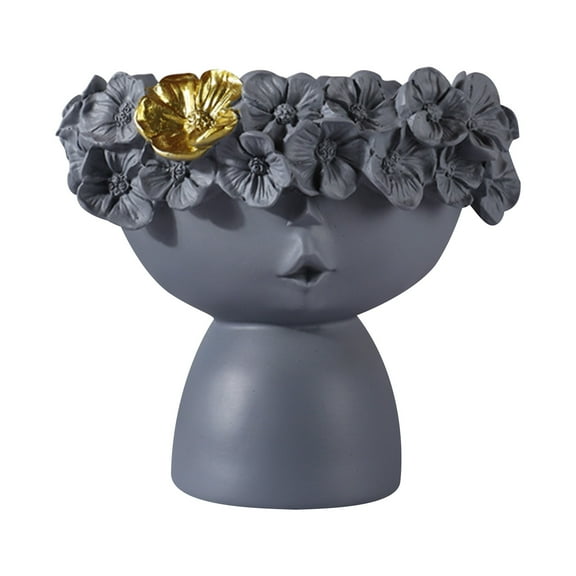 TERGAYEE Cute Flower Wreath Girl Vases,Head Flower Wreath Girl Crown Doll Head Planter Resin Art Nordic Modern Tabletop Flower Pot for Home Decor